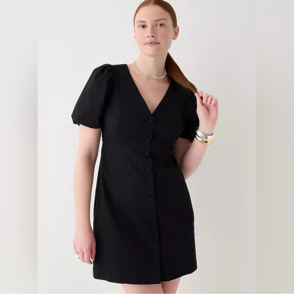 NWOT J. Crew Black Mini Dress with Button Detail